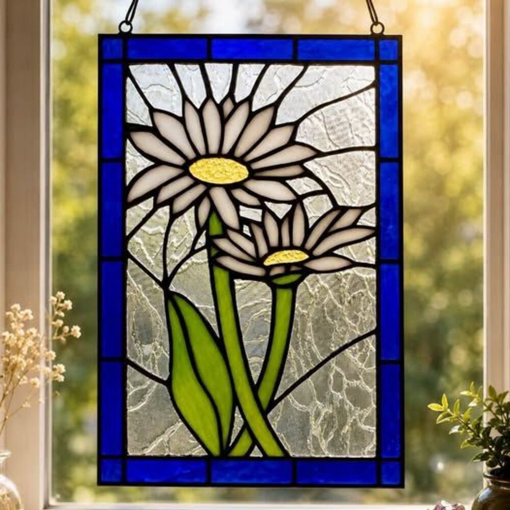 Tiffany-Style Daisy Stained Glass Window Panel